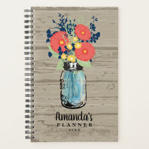 Agenda Rusn Barn Wood Coral Gerber Daisy Mason Jar