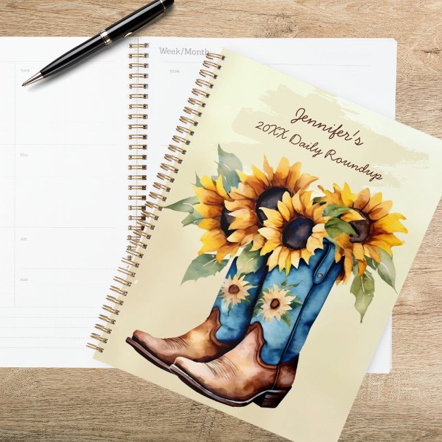 Agenda Rustic Western Cowboy Boots & Sunflowers (Subido por el creador)
