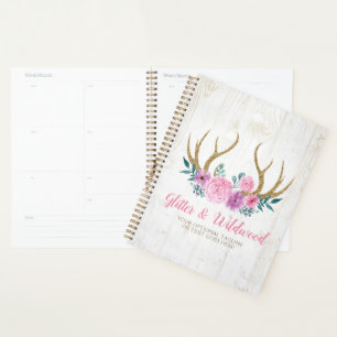 Agenda Rústica Madera y acuarela Floral Antlers Boutique