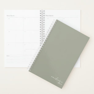 Agenda Sage Green Elegant Simple Minimalista Personalizad