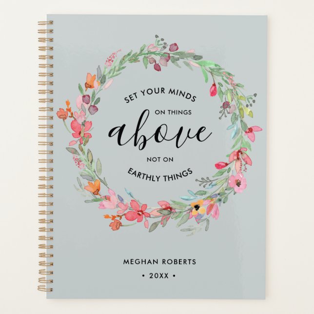 Agenda Sage Green Floral Moderna Escritura Personalizada (Anverso)
