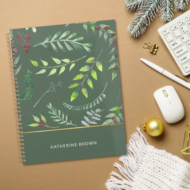 Agenda Sage Green Leaves Elegant Pattern (Subido por el creador)