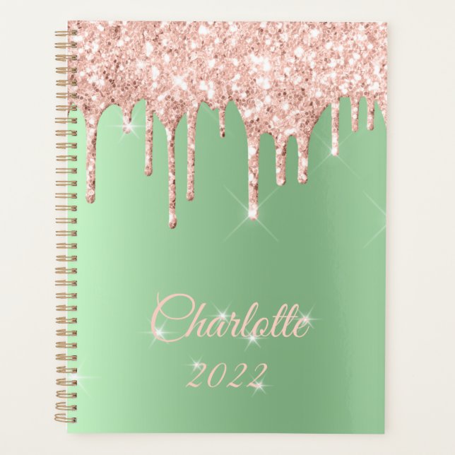 Agenda Sage Green Rosa Gold Drin Purpurina Sparkle Monogr (Anverso)