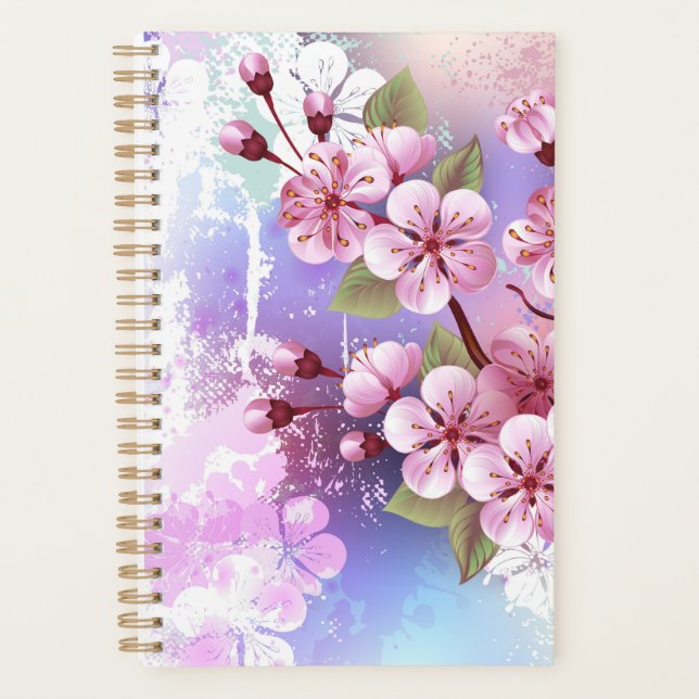 Agenda Sakura rosa sobre fondo de pintura (Anverso)