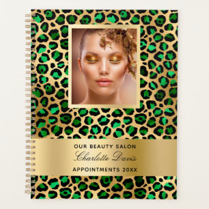 Agenda Salón de belleza de leopardo de oro verde esmerald