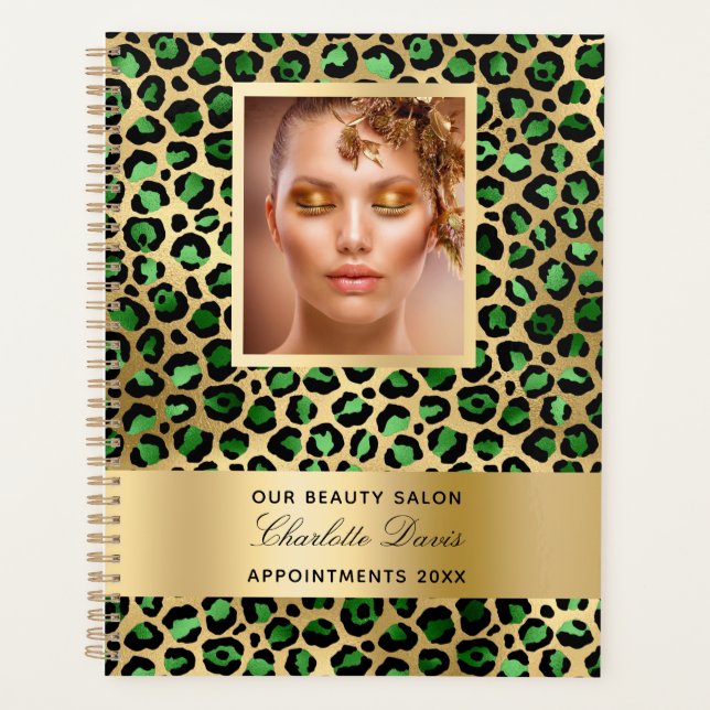 Agenda Salón de belleza de leopardo de oro verde esmerald (Anverso)