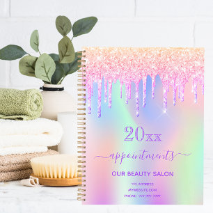 Agenda Salón de belleza rosa purpurina iridiscente 2023