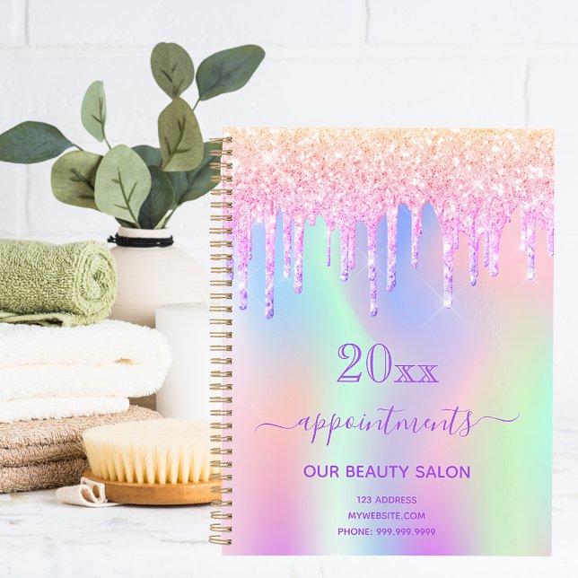 Agenda Salón de belleza rosa purpurina iridiscente 2023 (Subido por el creador)