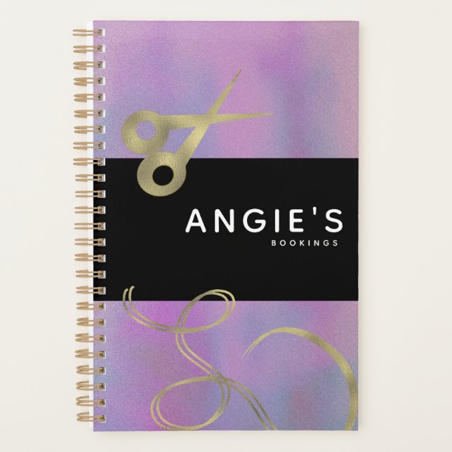 Agenda Salón moderno Belleza Scisor Oro Booking Purple (Anverso)