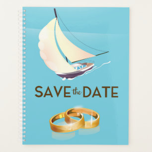 Agenda Salva la Fecha yate vintage y anillos de boda