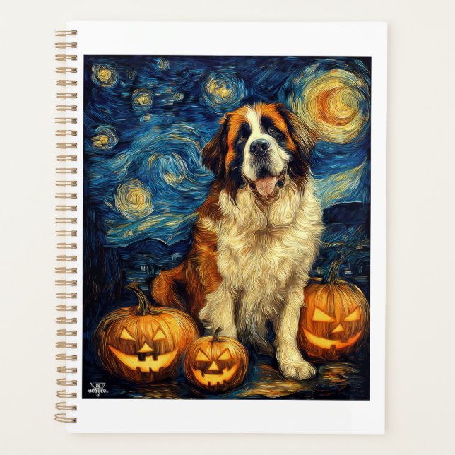 Agenda San Bernardo Perro Lindo Halloween Jack O Linterna (Anverso)