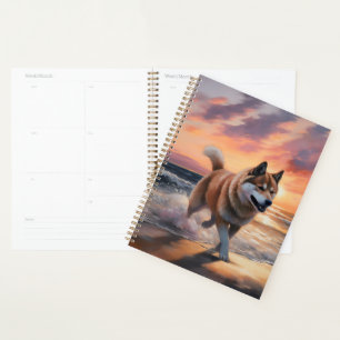 Agenda Sandy Paws Akita Dog en Beach Sunset