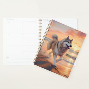 Agenda Sandy Paws Perro Malamute de Alaska en la puesta d