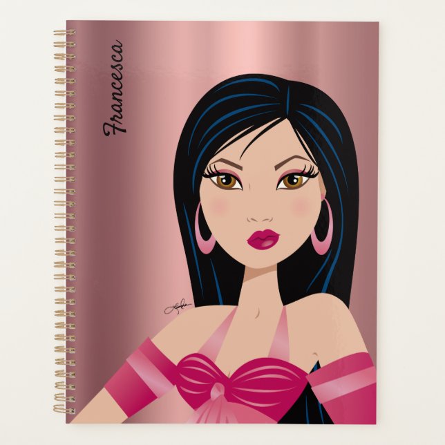 Agenda Sassy Asian Glam Chica Faux Rosa Gold Planner (Anverso)