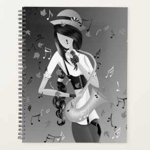 Agenda Saxofonista payaso monocromo gris