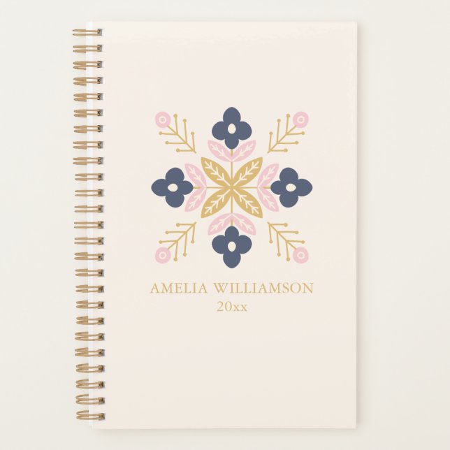 Agenda Scandinavian Floral Pattern Personalized Name (Anverso)