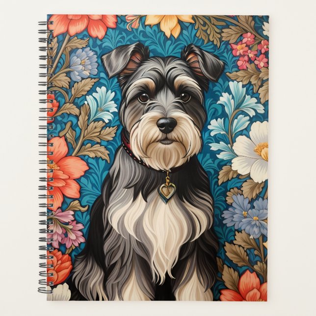 Agenda Schnauzer Alegre Flores Inspiradas en William Morr (Anverso)