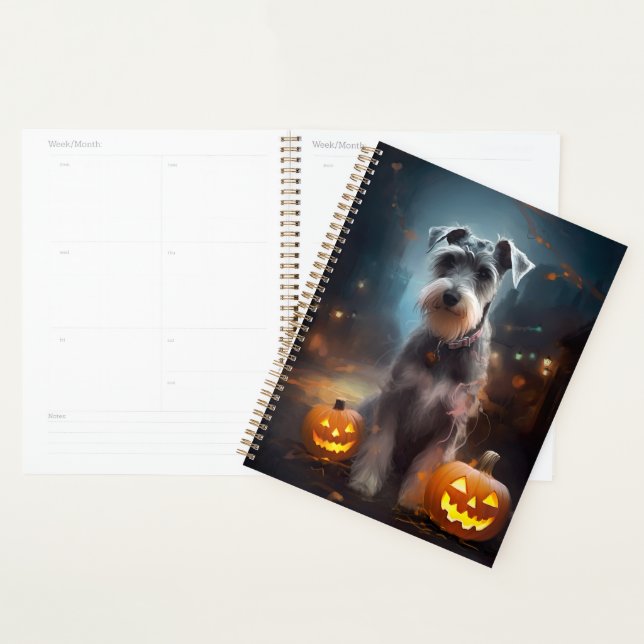 Agenda Schnauzer de Halloween con calabazas aterradoras (Demostración)