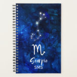 Agenda Scorpio Constelación Zodiaca Galaxia Azul Monogram<br><div class="desc">Diseño Monograma de la Galaxia Azul Escorpio de la Constelación Zodiaca con la letra de guión cepillado a la moda, textura de fondo de color azul celeste oscuro, constelación brillante y el símbolo Escorpión. Rótulo Astrológico Moderno Horóscopo de nacimiento, es perfecto para cualquier cumpleaños escorpión del 23 de octubre al...</div>