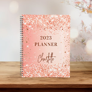 Agenda script de nombre de purpurina rosa de naranja oro