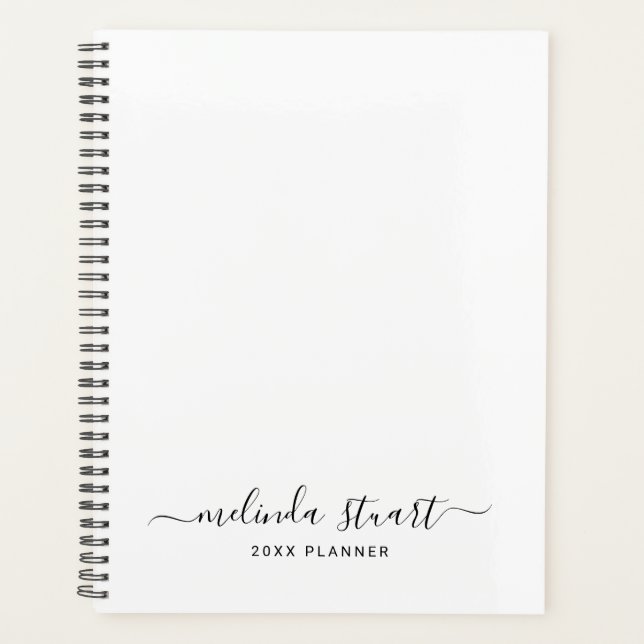 Agenda Script profesional moderno negro y blanco (Anverso)