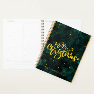Agenda Script Vintage Verde y Dorado Feliz Navidad