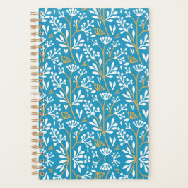 Agenda Seamless Floral Pattern: White and Gold on Blue