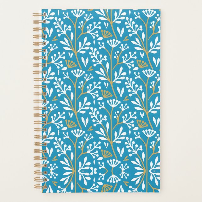 Agenda Seamless Floral Pattern: White and Gold on Blue (Anverso)