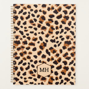 Agenda Semanal de Animal Marrón Negro Estampado de Leopar