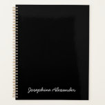 Agenda Sencilla jovencita linda letra negra manuscrita<br><div class="desc">Sencillo y jocoso nombre de escritura casual,  texto,  monograma o año personalizado Planner. Texto blanco personalizado sobre fondo de color sólido plano negro.</div>