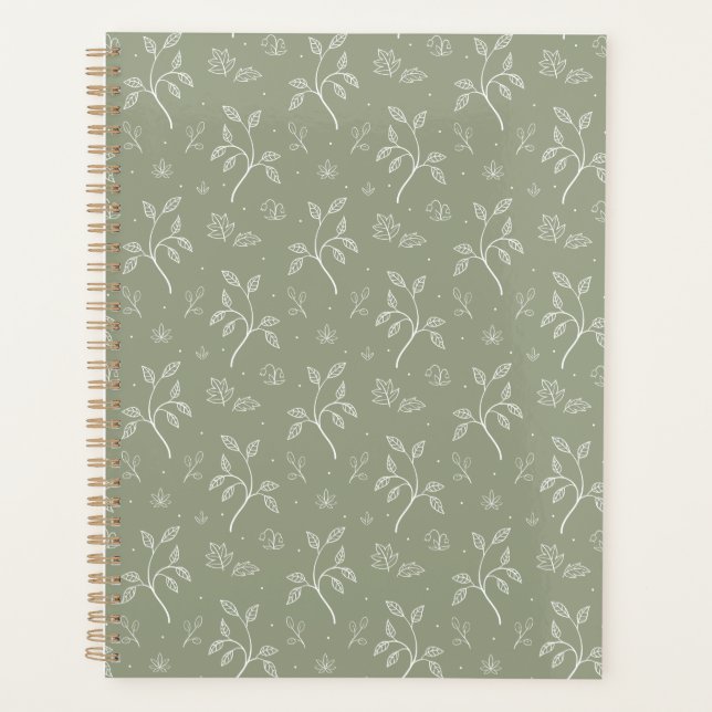 Agenda Sencillas hojas pacíficas en verde oliva (Anverso)