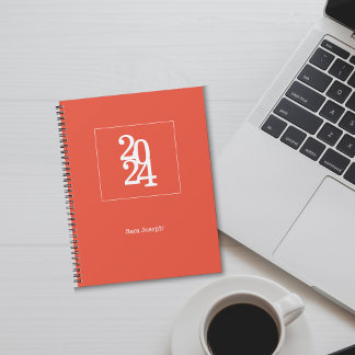 Agenda Sencillo Elegante Naranja Semanal Mensual