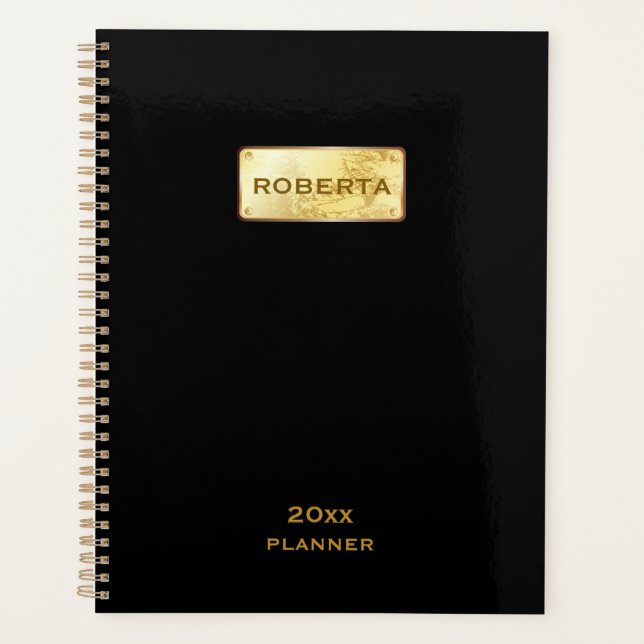 Agenda Sencillo elegante negro y oro 2025 (Anverso)