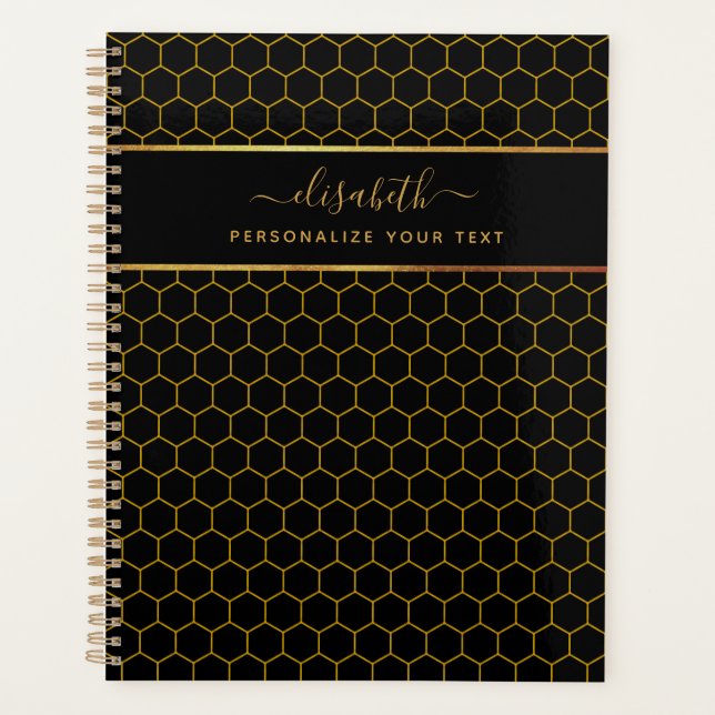 Agenda Sencillo y elegante patrón de abeja amarillo negro (Anverso)