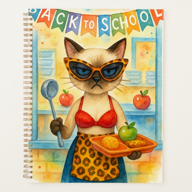 Agenda Señora Gata Sirviendo Comida Tema Regreso a Clases (Anverso)
