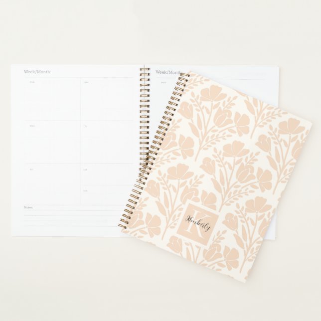 Agenda Serene Neutral Peachy Pink Florals Monogramado (Demostración)