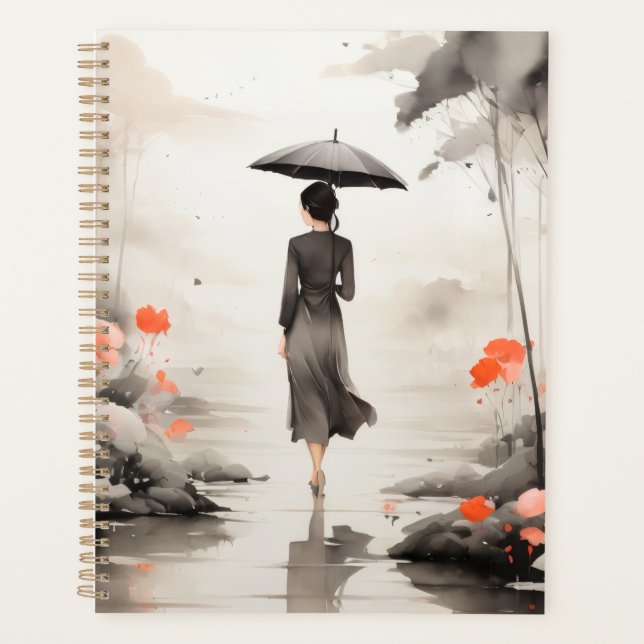 Agenda  Serene Rainy Path Art Planner with Floral Accents (Anverso)