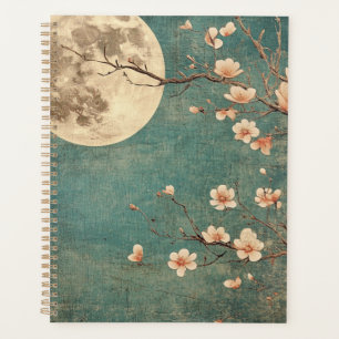 Agenda Serenidad con flores de cerezo iluminadas por luna
