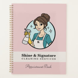 Agenda Servicios de limpieza con logotipo de criada rosa