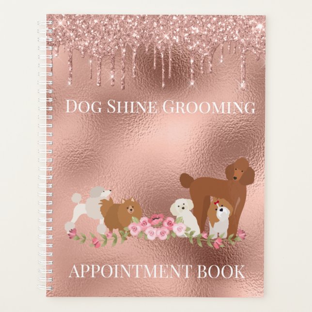Agenda Servicios de Peluquería Canina con Brillo Rose Gol (Anverso)