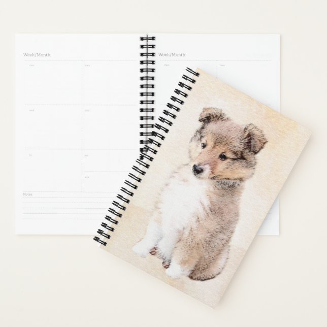 Agenda Shetland Sheepdog Puppy Pintura Original Perro Art (Demostración)