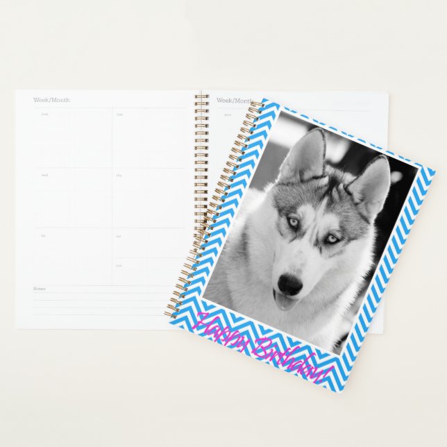 Agenda Siberian Husky Dog Blue Happy Birday (Demostración)
