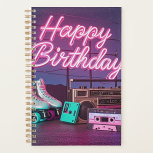 Agenda Signo de cumpleaños feliz de neón retro en rosa y