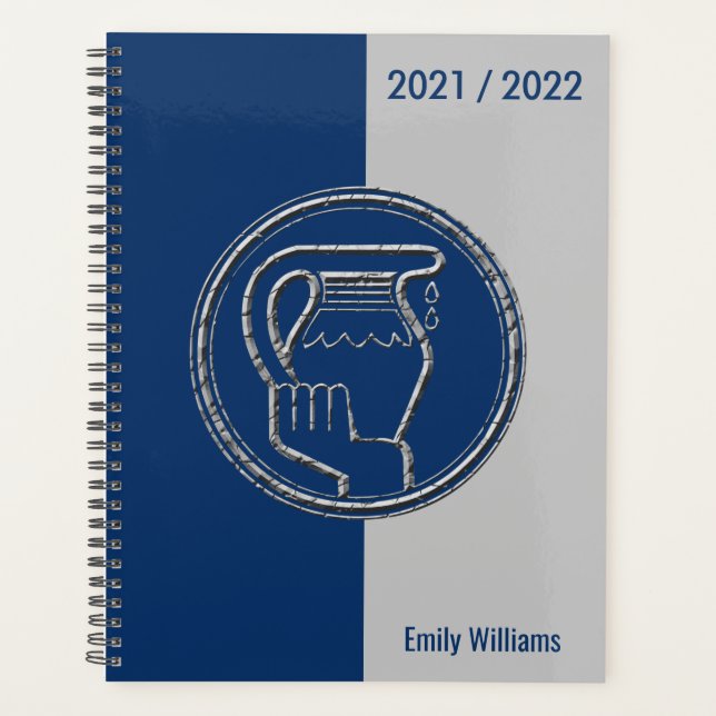 Agenda Signo de estrella de zodiaco gris azul año persona (Anverso)