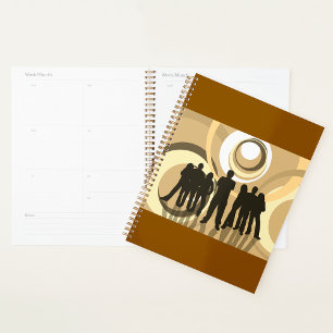 Agenda Silhouette retro con círculos abstractos
