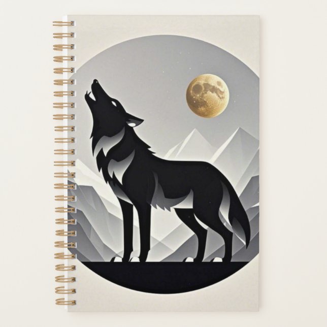 Agenda Silhoux de lobo fino minimalista gris negro (Anverso)