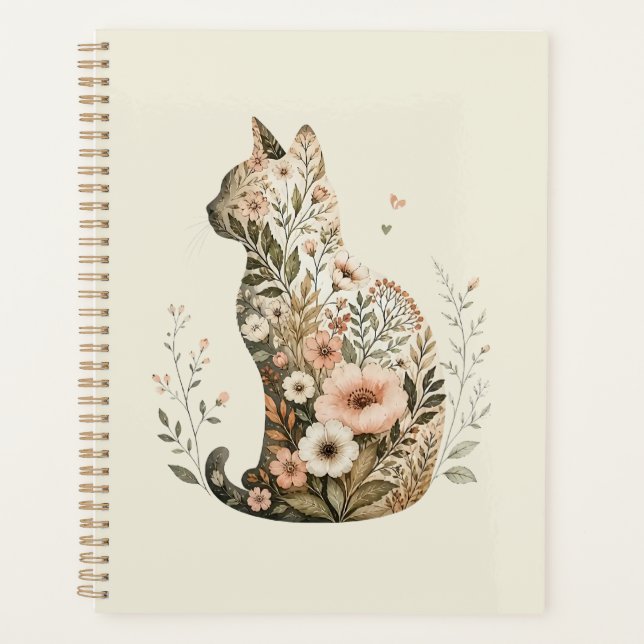 Agenda Silueta de gato floral boho flor silvestre (Anverso)