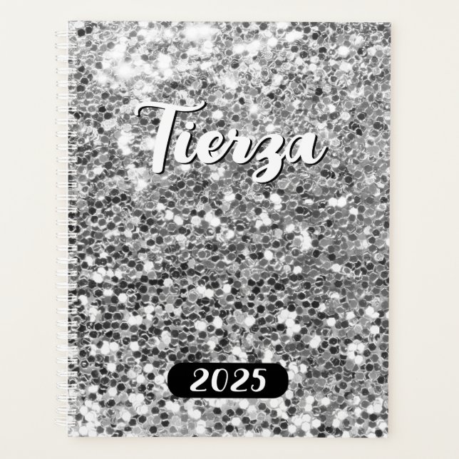 Agenda Silver Chunky Purpurina personalizado 2025 (Anverso)