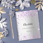 Agenda Silver lavender violet glitter name 2024<br><div class="desc">A faux silver metallic looking background decorated with purple,  violet faux glitter dust.  Personalize and add a name,  title and year.</div>
