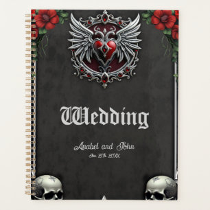 Agenda Simbiosis gótica, corazón elegante y calaveras.